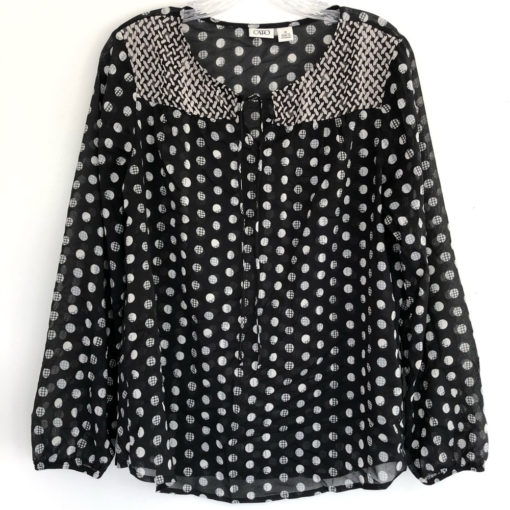 CATO Black & White Polka Dot Blouse Size M